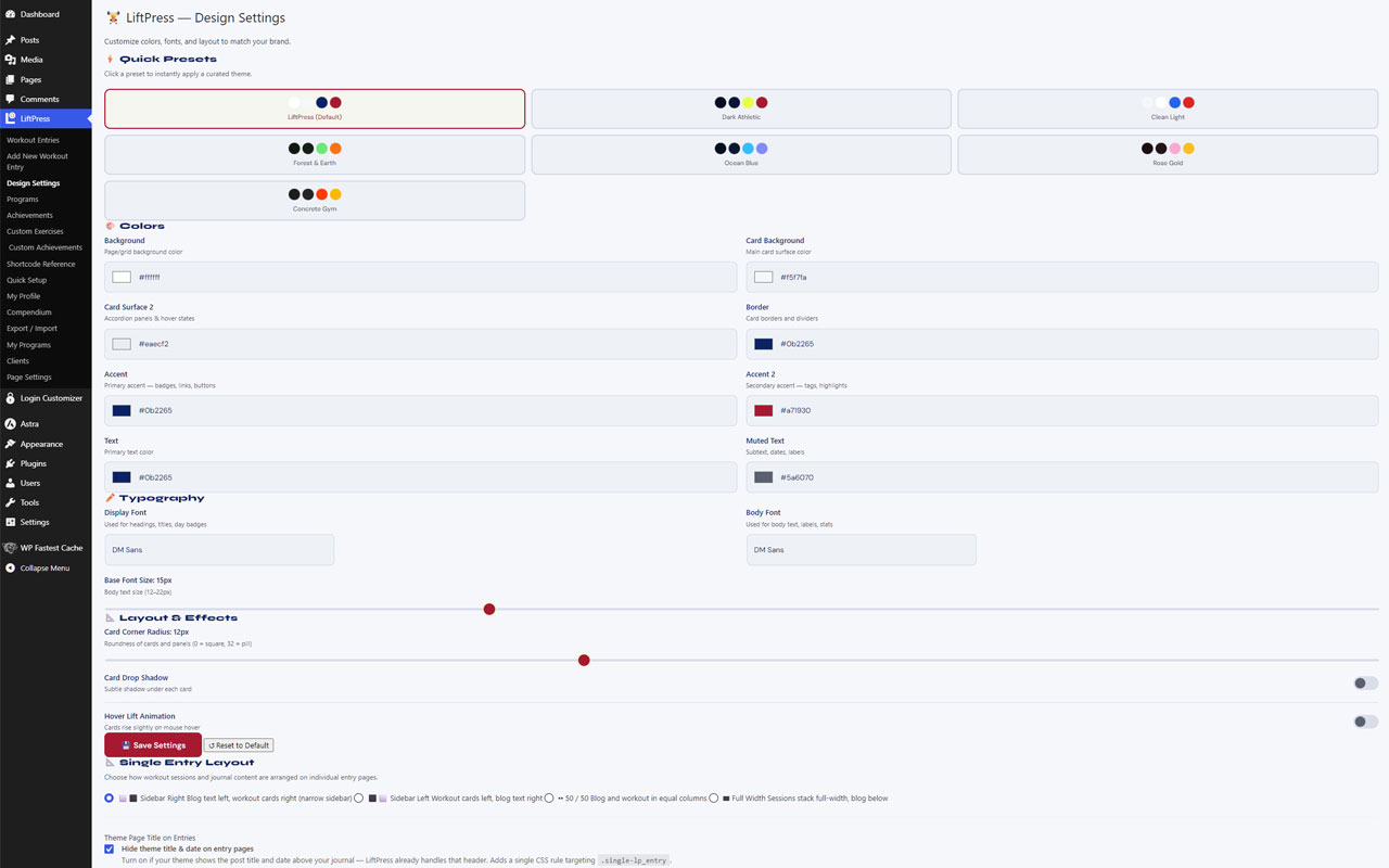 Design settings