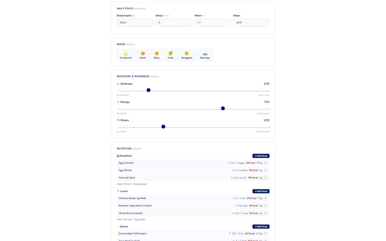 Frontend log workout builder