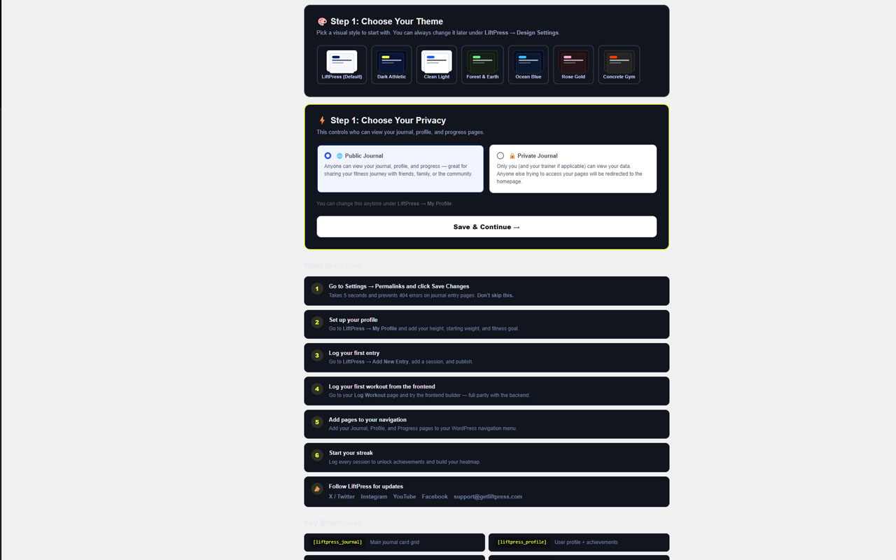 Quick setup page