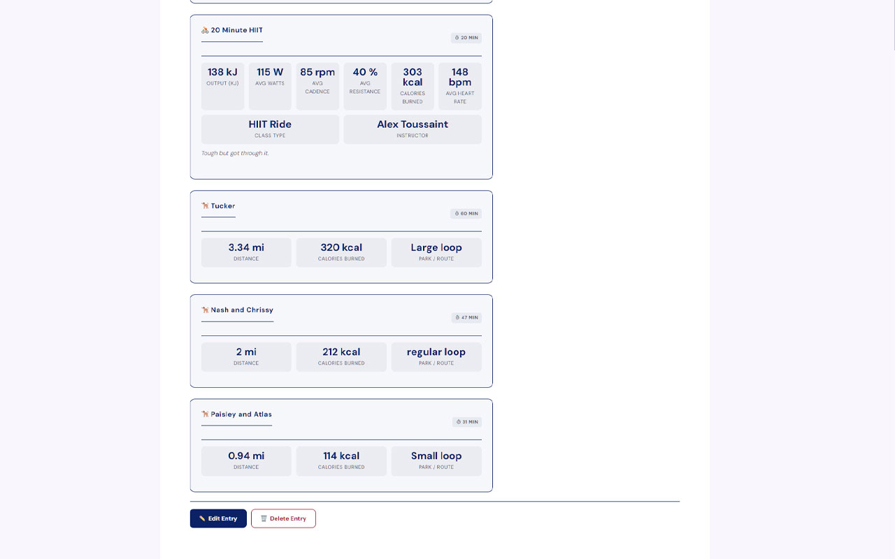 Single workout entry full view